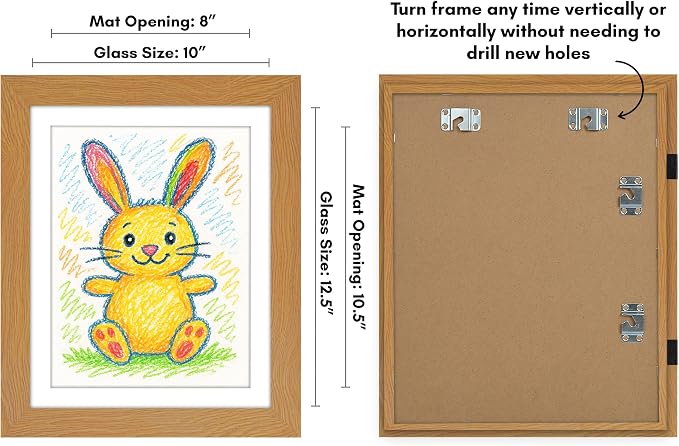 Americanflat Kids Artwork Frame Changeable (Dark Oak) - Magnetic Door Holds 100 Art Pieces - 8.5x11 Letter Size Display with Mat or 10x12.5 Without Mat - My Mini Masterpiece