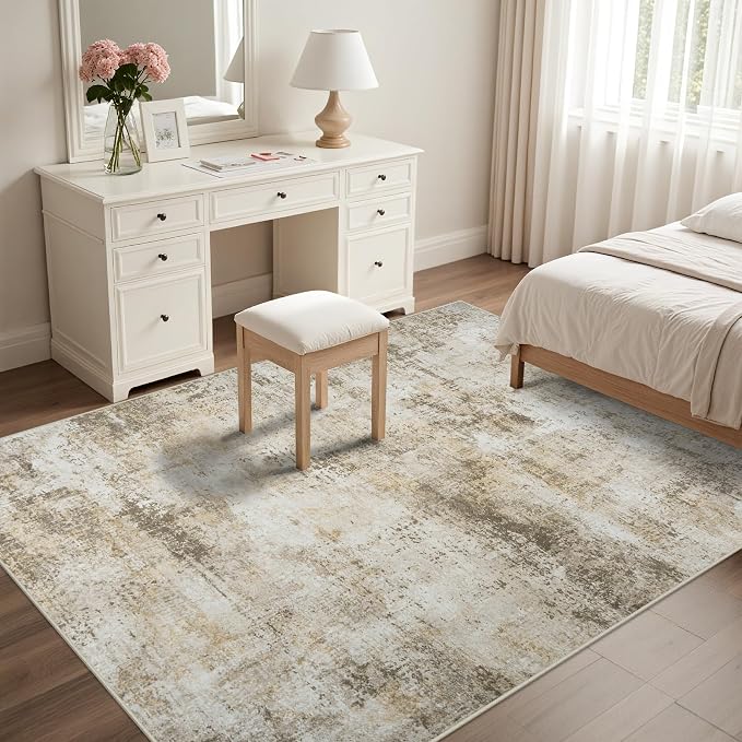 9x12 Area Rugs Living Room Rugs: Large Washable Rug with Anti-Slip Backing Non-Shedding Stain-Resistant Soft Abstract Carpet for Bedroom Dining Room Nursery Hallway Indoor Home Office Beige Grey