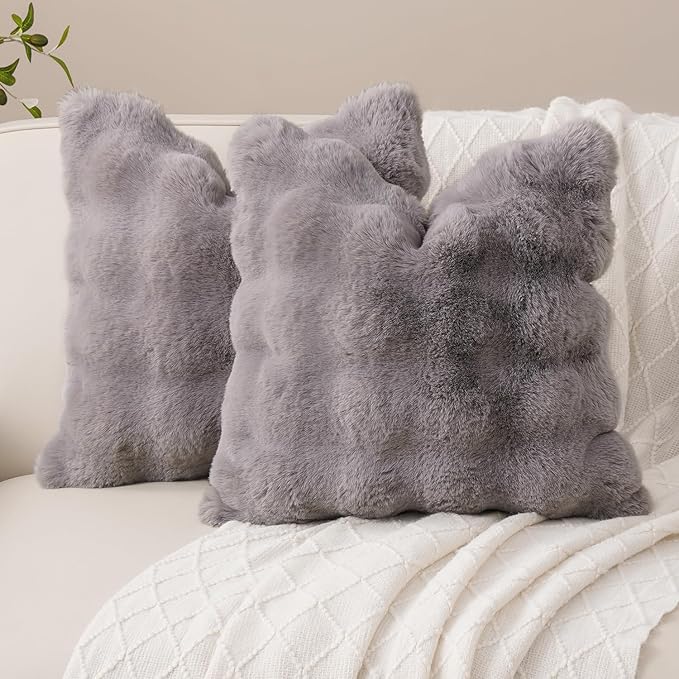 SOMAHE Decorative Sofa Pillows Cases Throw Pillow Covers Faux Fur Plush Pillowcase for Home Fluffy Soft Pillow Cover Grey 18x18 Inch