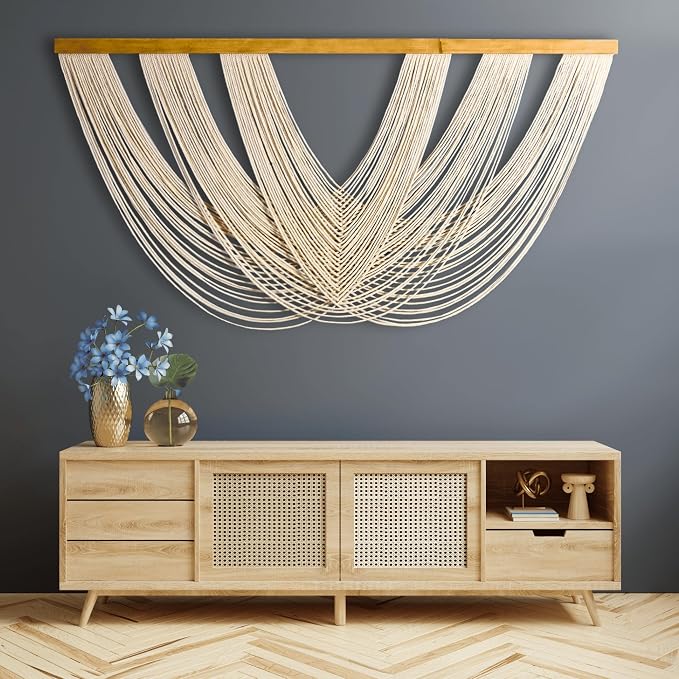 Knots & Beyond Extra Large Macrame Wall Hanging 59" x 33" – Premium Boho Tapestry for Above Bed or Couch, Handmade Yarn Wall Art, Modern Boho Wall Decor for Office, Bedroom, or Living Room, Neutral Fiber Textile Accent