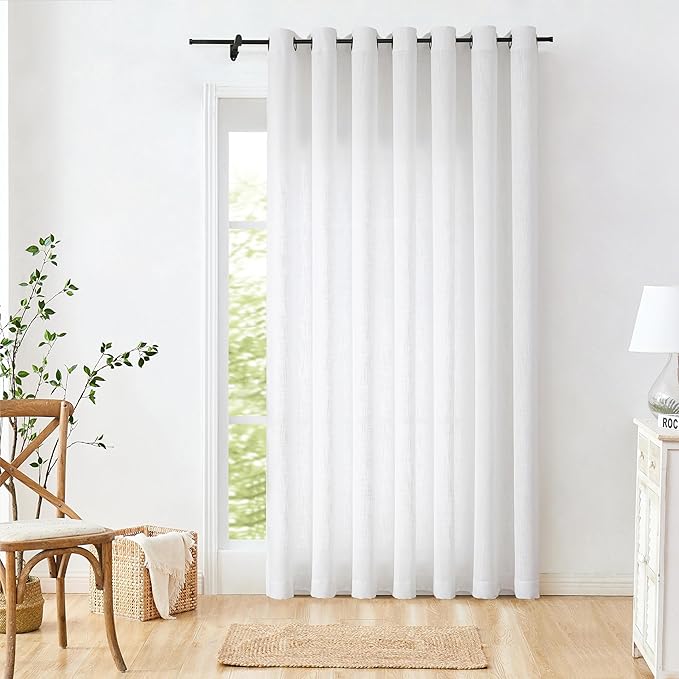 Central Park Solid Window Door Curtain White 100" Extra Wide Rayon Blend Light Filtering Treatment Drape for Sliding Patio Door with 14 Grommets, White, 100" x 95", 1 Panel