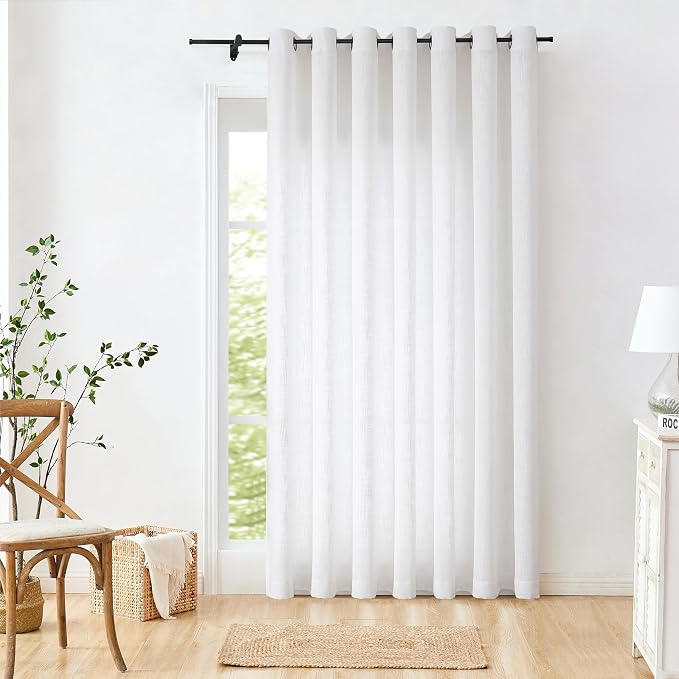 Central Park White Window Door Curtain 100" Extra Wide Rayon Blend Light Filtering Treatment Solid Drape for Living Room Sliding Patio Door with 14 Grommets, White, 100" x 84", 1 Panel