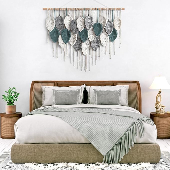 Weldomcor Large Macrame Wall Hanging Boho Home Decor, Handmade Bohemian Woven Leaves Macrame Tapestry Modern Aesthetic Chic Wall Art Decorations for Bedroom Living Room Nursery Office 39" W x 29.5" L
