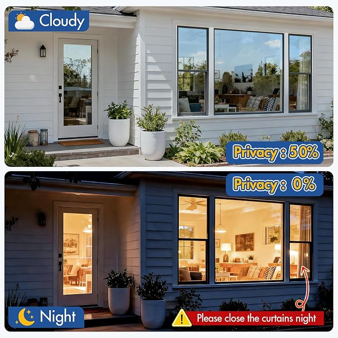 Coavas One Way Privacy Window Tint for Home, Daytime Reflective Mirror Glass Film See Out Not in, Heat & UV Blocking for Balcony/Living Room Large Windows with 3 Tools, 35.4 x 394 Inch, Black