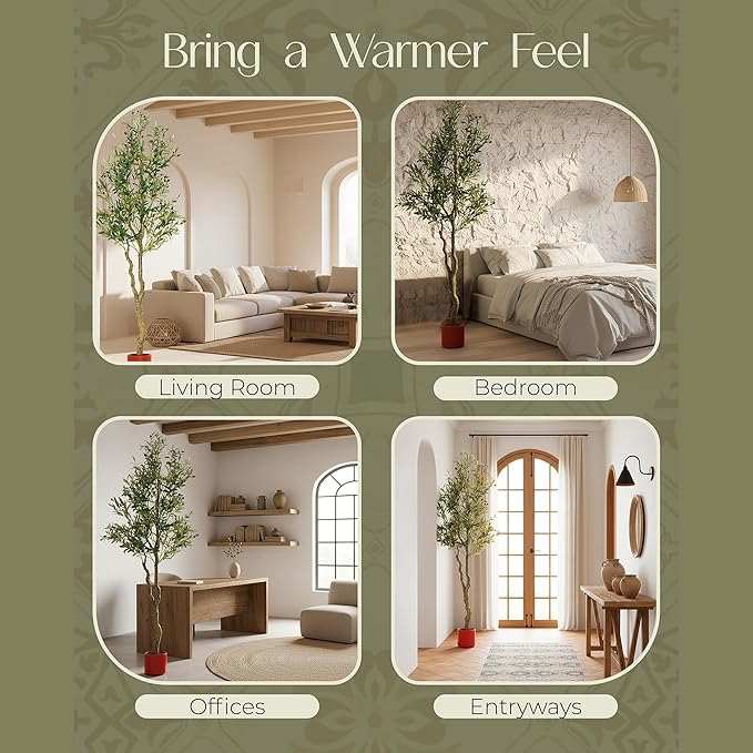 Olive Tree with Realistic Branches - Faux Olive Trees Indoor for Living Room, Conservatory & Office | Faux Plants Indoor Tall Home Decor Modern Fake Tree with Weighted Pot | 6ft Tall | Pimido