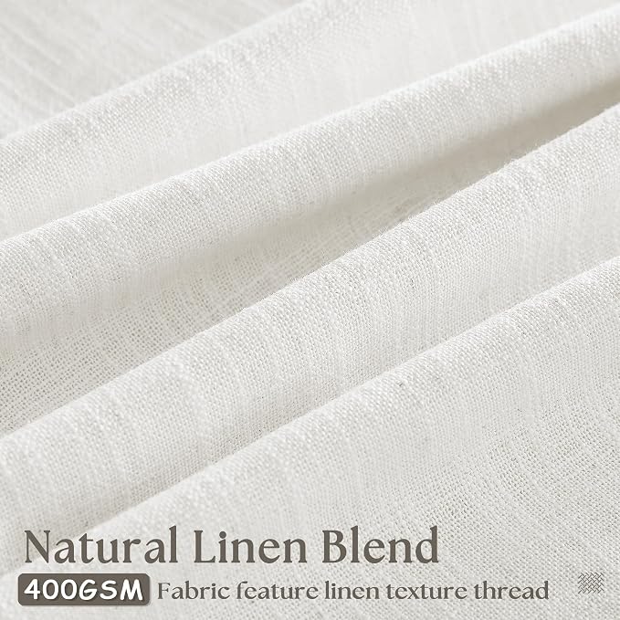 Beige White Pinch Pleated Extra Wide Curtain Panels 90 Inches Long 100 Wide Linen Curtain for Sliding Glass Door Semi Sheer Hooks Rings Privacy 90 Inch Length Drape for Living Room 100x90 1 Panel