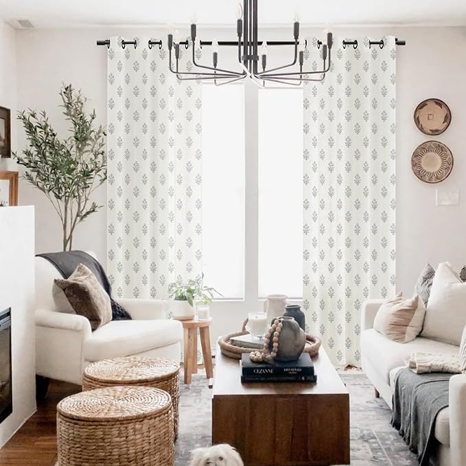 Light Grey Curtains for Bedroom Living Room,Sheer Non See Through Privcacy That Let Light in Pattern Farmhouse Coquette Shabby Chic Curtains for Girls Room 63 Inch Length,Dove Gray and Cream White