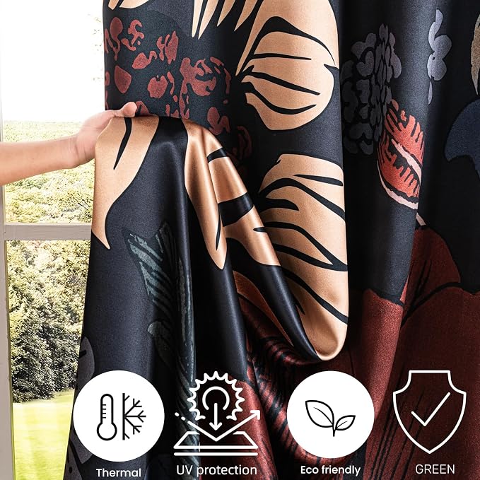 Boho Floral 100% Blackout Curtains 84 inch Long 2 Panels Set for Bedroom Vintage Big Rustic Flower Black Out Curtains Room Darkening Thermal Insulated Window Drapes for Living Room 52x84inch
