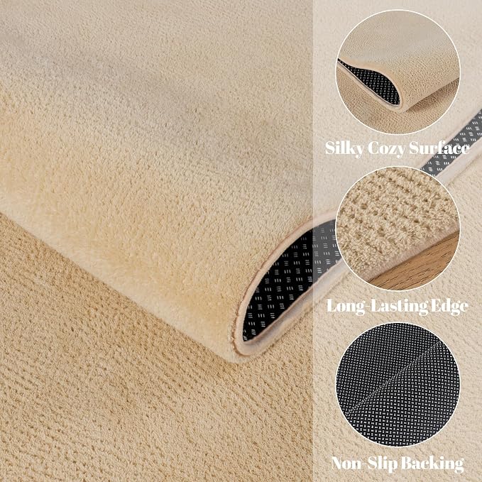 qulint 5x8 Washable Area Rug for Bedroom, Farmhouse Tan Nursery Rug with Thickened Memory-Foam Soft Washable Living Room Carpet, Minimalist Solid Non Slip Carpet for Kid Room Dorm Home Decor