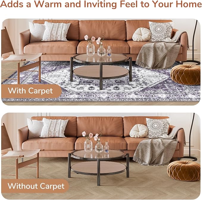 OPPODREAM Soft 10x14 Area Rugs, Washable Rugs 10x14 with Non Slip Backing, Low-Pile Faux Cashmere 10 x 14 Carpet, Purple