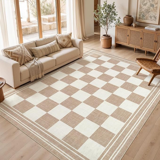 cotiled Washable Area Rugs 10x14 Living Room | Non Slip Backing, Stain Resistant, Pet Friendly, Large Neutral Soft Indoor Carpet For Bedroom, Nursery, Office, Khaki/Brown