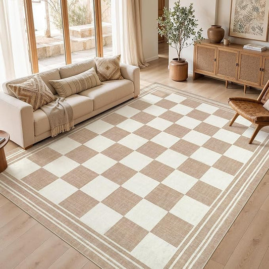 cotiled Washable Area Rugs 10x12 Living Room | Non Slip Backing, Stain Resistant, Pet Friendly, Large Neutral Soft Indoor Carpet For Bedroom, Nursery, Office, Khaki/Brown