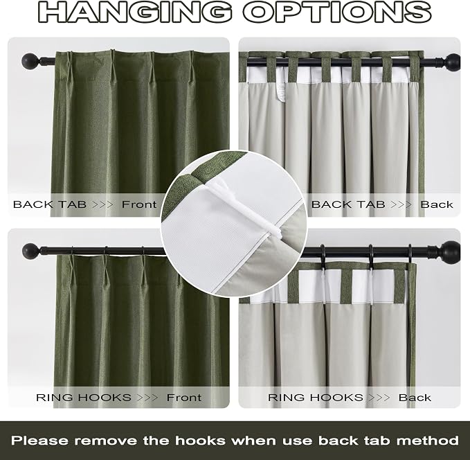 DUALIFE Olive Green Pinch Pleated Blackout Curtains & Drapes 90 Inches Long 2 Panels, Boho Style Closet Cover Curtains for Track System, Back Tab with Hooks Pinch Pleat Drapes for Bedroom (W40 xL90)