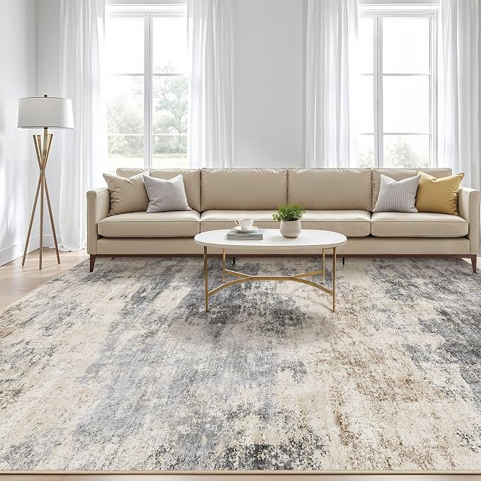 8x10 Area Rugs Living Room: Washable Large Abstract Modern Soft Rug Stain Resistant Indoor Floor Non Slip Accent Carpet for Bedroom Nursery Playroom Dining Room Office Dorm Home House- Grey Brown