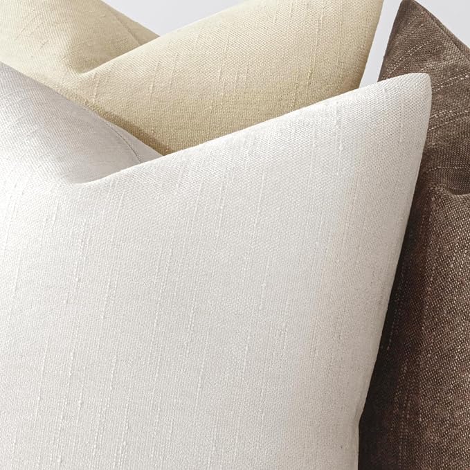 MIULEE Pack of 2 Decorative Throw Pillow Covers Soft Chenille Throw Pillows Solid Textured Cushion Covers for Couch Sofa Bedroom Living Room 18x18 Inch,White