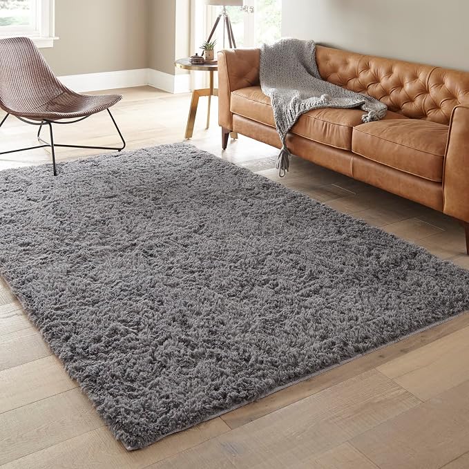 Ophanie Rugs for Living Room, Upgrade Non-Slip Fluffy Soft 5x8 Area Rug, Shag Large Fuzzy Plush Carpets for Bedroom Grey, Shaggy Gray Kids Boys Girls Dorm Nursery Decor with Over 99 pcs Pile fibers