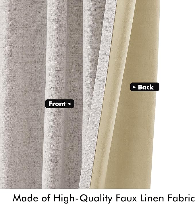 MIULEE 100% Blackout Linen Curtains for Bedroom, Ivory Solid Luxury Decor Thermal Insulation Room Darkening Drapes for Living Room Back Tab Rod Pocket 42 x 108 Inches, 2 Panels