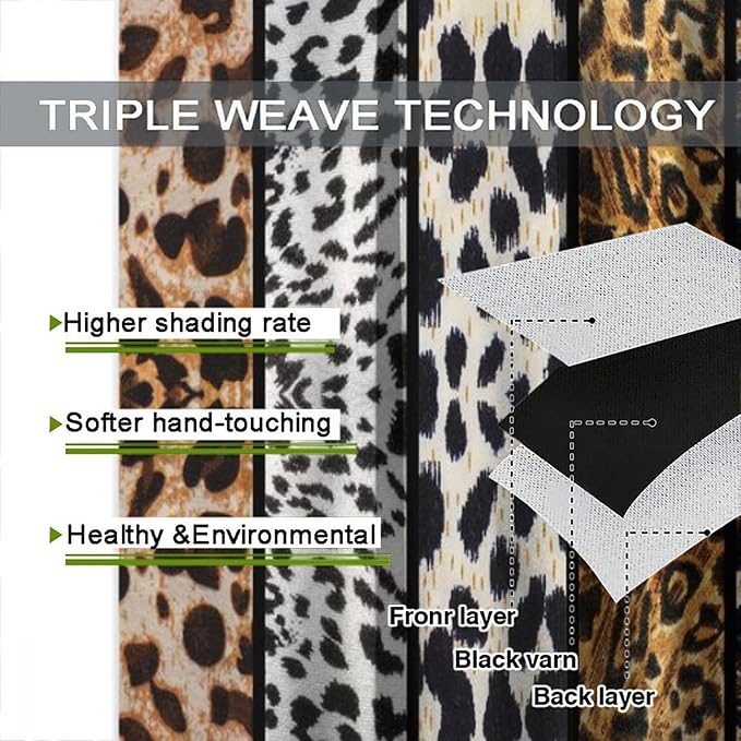 Leopard Print Blackout Curtains, Rustic Wild Animal Skin Farmhouse Fur Leopard Print Rod Pocket Curtain Window Treatments 2 Panels Drapes for Nursery Living Room Bedroom Office Decor 42"W X 45"L