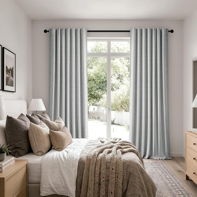 MIULEE 100% Blackout Linen Curtains for Bedroom, Grey Solid Luxury Decor Thermal Insulation Room Darkening Drapes for Living Room Back Tab Rod Pocket 42 x 84 Inches, 2 Panels