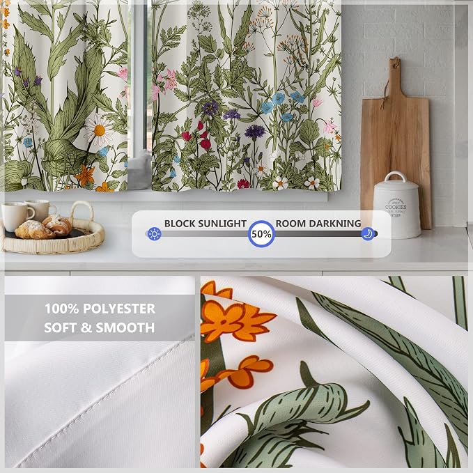 Aimego Boho Mountain Cactus Kitchen Curtains - Minimalist Abstract Mid Century Modern Sunset Plant Art Short Tier Curtains Decor for Dining Room Rod Pocket Window Drapes 2 Panels Set 28"x36"