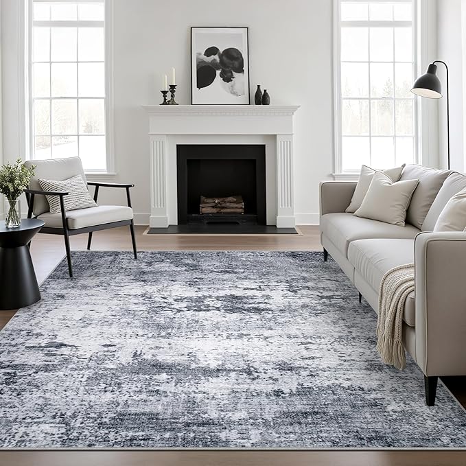 4x4 Area Rug Living Room Rug: Washable Modern Abstract Soft Thin Rug Indoor Floor No Slip Stain Resistant Carpet for Bedroom Dining Room Farmhouse Nursery Home Office - Grey
