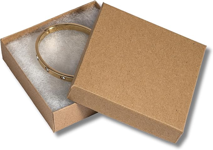 JPB Recycled Kraft Cotton Filled Jewelry Boxes (Case of 100) (100, 3.5" x 3.5" x 1")