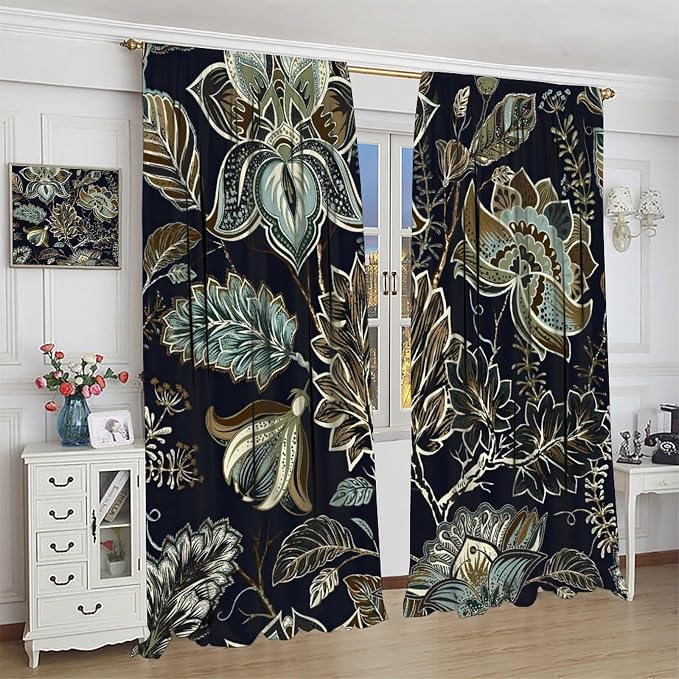 Bohemian-Style Curtains, Colourful Botanical Window Treatments Inspired by Indian Mandala Patterns, and Blackout Curtains for Bedrooms, Living Rooms Kitchens.42X45 Inch
