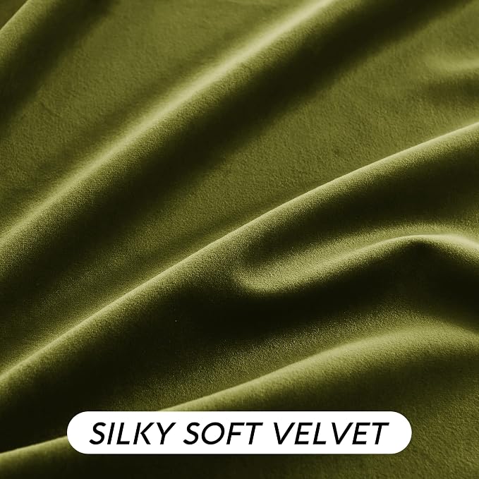 RYB HOME Moss Green Velvet Curtains for Bedroom Living Room, Thermal Insulated Privacy UV Heat Blocking Luxurious Drapes for Nursery Dining Room, 52"W x 108"L, 2 Panels, Rod Pocket/Back Tab/Hook Belt