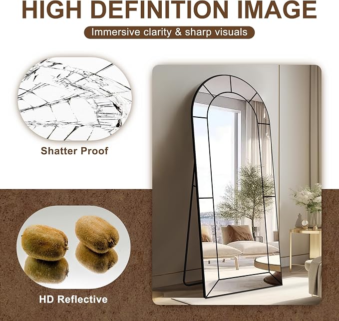 Wall Mirror,Full Length Floor, Window Pane Mirror for Living Room Decor, Decorative Wall Art, Large Wall for Bedroom, Hallway, Living Room Arch-56"X22"