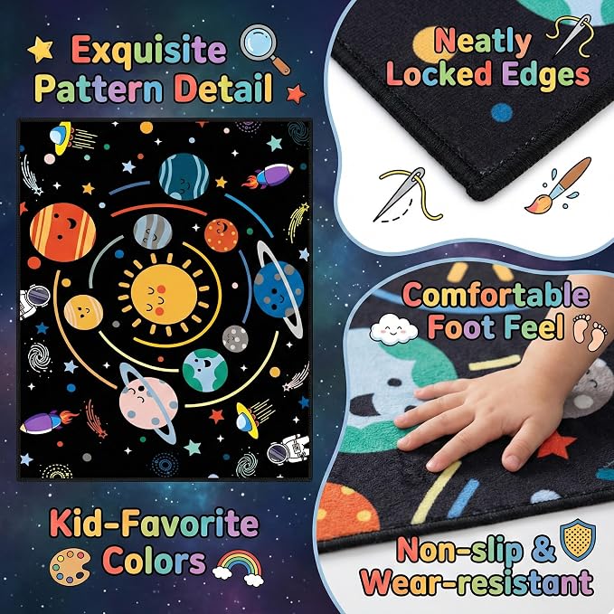 Space Rugs for Kids Bedroom,Outer Space Rug for Boys Room,Solar System Planet Theme Carpet for Playroom and Classroom Decor,2'5''×4'