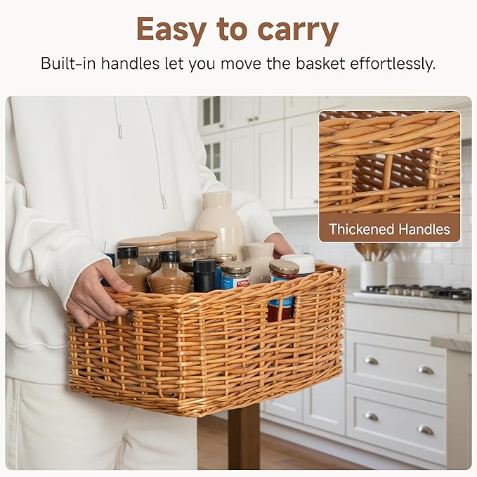 StorageWorks Pantry Baskets, Willow Storage Baskets for Organizing, Shelves, Pantry Organizers and Storage, Brown, 15"L x 11"W x 6 ¾"H