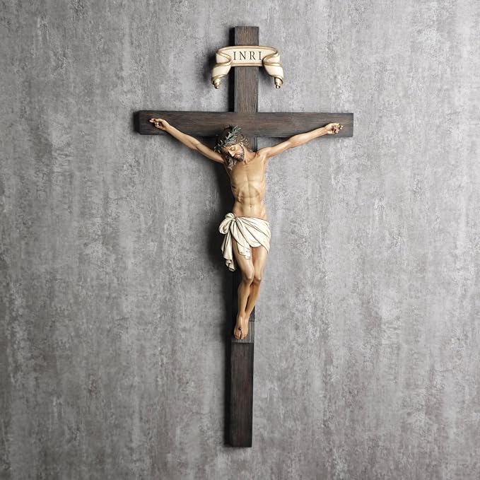 BC Catholic Crucifix Wall Cross 24" H Religious Cross for Wall | Jesus Christ Catholic Home Decor, Religious Gifts, Collectable Statue Renaissance Sculpture handmade By Buildclassic