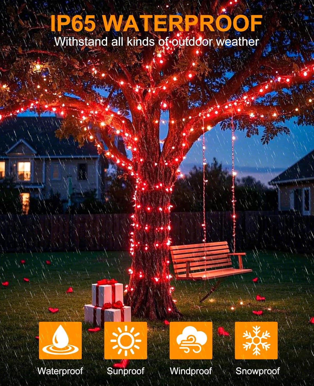 197FT 600 LED Christmas Lights Outdoor, Plug in Christmas Tree Lights 8 Modes, Waterproof String Twinkle Lights for Indoor Room Patio Yard Fence Party Wedding Holiday Decorations, Red