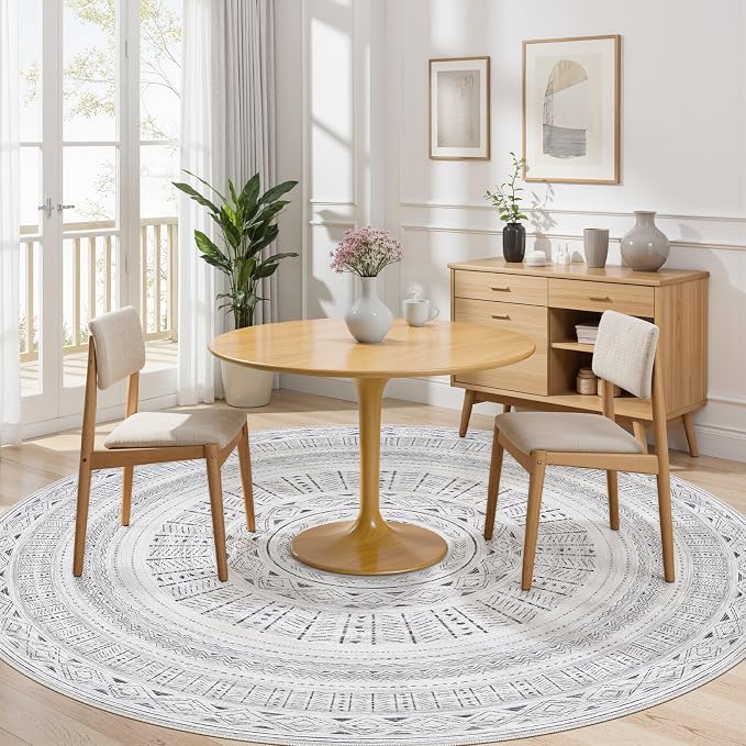 cotiled 8x8 Round Area Rugs Living Room Rug: Washable Boho Rugs with Non Slip Backing Large Soft Indoor Stain Resistant Carpet for Bedroom Farmhouse Dining Room Lightweight Home Decor Dark Grey