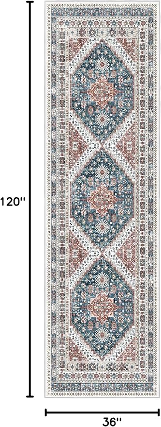 Madane Hallway Runner Rug 3x10 Washable Kitchen Runners 10ft, Navy Blue | Vintage Non-Slip Entryway Area Rugs Indoor, Low-Pile Farmhouse Wide Floor Carpet for Bathroom Living Room Bedroom