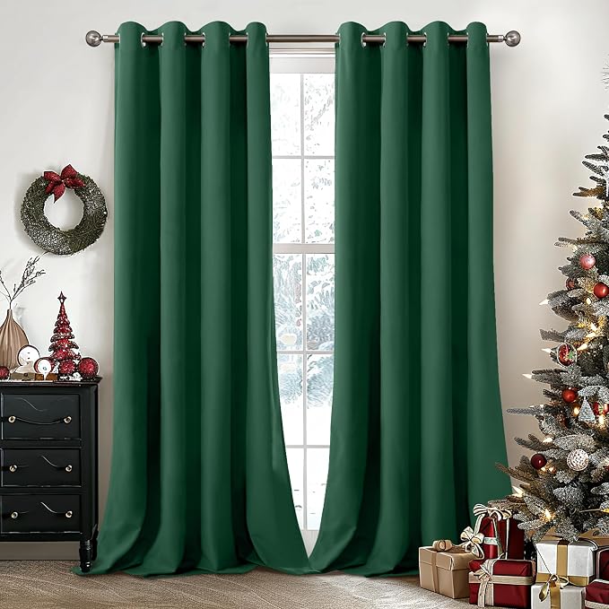 YoungsTex Emerald Green Velvet Curtains 84 Inch Length for Living Room, Blackout Drapes with Grommet Room Darkening Window Treatments for Bedroom, 2 Panels, 52 X 84 Inch