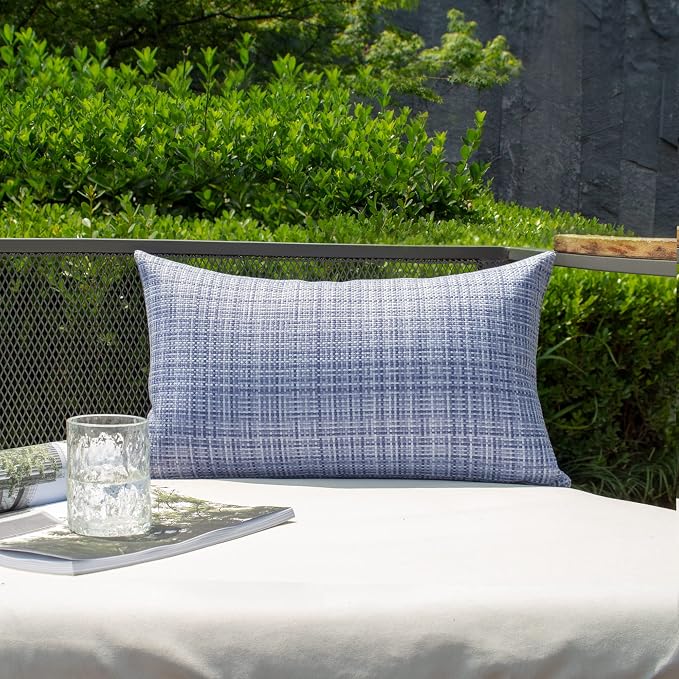 Kevin Textile Pack of 2 Decorative Outdoor Waterproof Throw Pillow Covers Lumbar Pillowcases Modern Cushion Cases for Patio Couch Bench 12 x 20 Inch Purple Blue