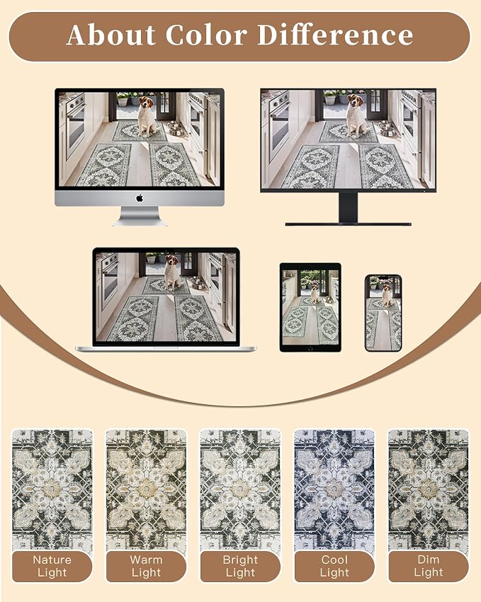 Madane 2-Piece Area Rugs Set, Small Kitchen Runner Non-Slip, Black | Rug Runners Vintage Door Mat Indoor Entrance, Low Pile Floor Carpet for Inside Front Bedroom Entryway Entry Laundry 2x3+2x4