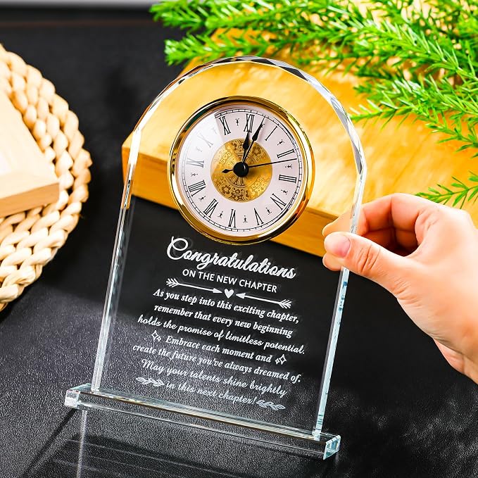 Movdyka Congratulations on Your Promotion Congrats on New Job Gifts for Women Men Coworker Crystal Clock Plaque Good Luck in New Chapter Farewell Appreciation Gift for Male Leader Employee Manager