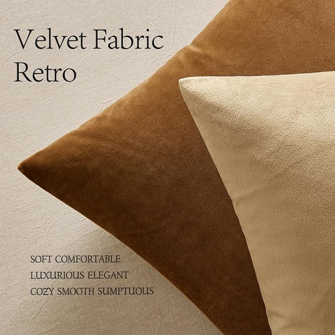 MIULEE Velvet Throw Pillow Covers 24x24 Inch, Pack of 2 - Golden Brown, Super Soft Euro Decorative Square Pillows Modern Luxury Home Decor for Bed, Sofa, Couch, Living Room