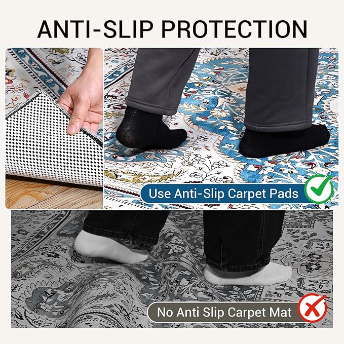 Non Slip Rug Pad Gripper for Hardwood Floors, 5x7 FT Anti Slide Rug Underlay, Eco Safe Odor Free, Cushioned Floor Protector, Cut-to-Size Multi-Purpose Pad