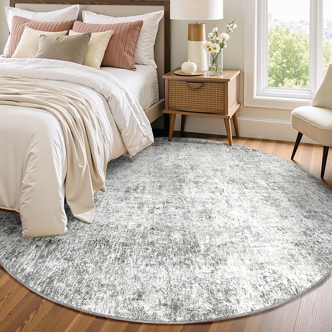 RELEANY Washable Area Rugs 8ft Non-Slip Modern Abstract Soft for Living Room Entryway Bedroom Kitchen, Print Pattern, Gray White Grey
