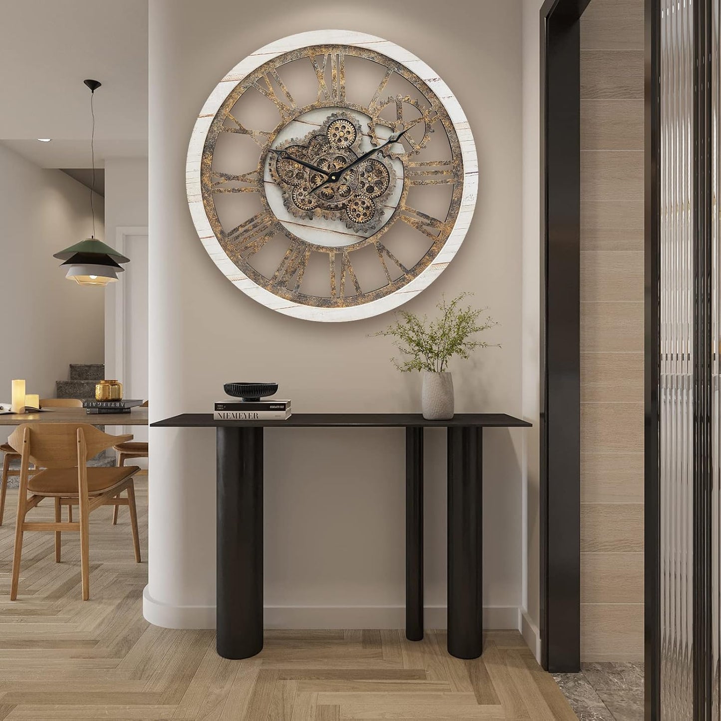 HOIBAI Wall Clock, 24 Inch Moving Gears Clock Large Wall Clock for Living Room Decor Rustic Vintage Industrial Steampunk Farmhouse Big Clock for Home Kitchen Bedroom Office