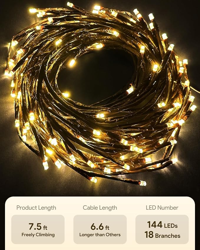 NIDISETPJAS 2Pcs Enchanted Willow Vine Lights with Remote, Christmas Swags Decorations Indoor Room Decor, 18 Branches 144 LEDs Lighted Willow Vine Lights for Walls Bedroom Home Decor