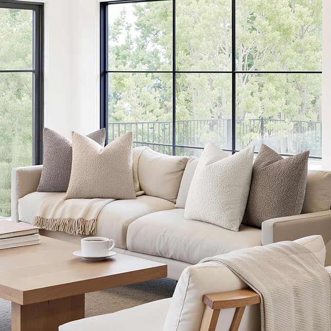 MIULEE Pack of 4 Decorative Textured Boucle Throw Pillow Covers | 20x20 Inch Neutral Accent Pillow Cases Soft Couch Cushion Covers for Modern Farmhouse Boho Sofa Bed Livingroom Home Decor
