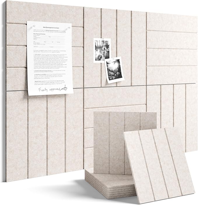 Fluxynara Felt Bulletin Board Tiles Large 36" x 24" Cork Board Alternative-6 Pack with 32 Adhesive Tabs, Thick Slat Wall Panels for Office Decor, Push Pin Board Wall Organizer Alternative - Oatmeal
