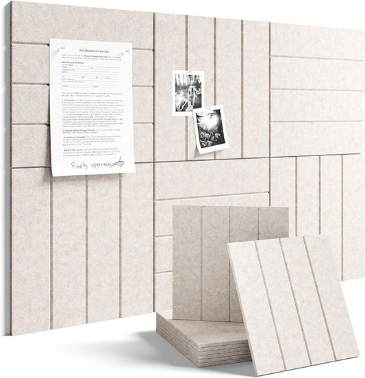 Fluxynara Felt Bulletin Board Tiles Large 36" x 24" Cork Board Alternative-6 Pack with 32 Adhesive Tabs, Thick Slat Wall Panels for Office Decor, Push Pin Board Wall Organizer Alternative - Oatmeal