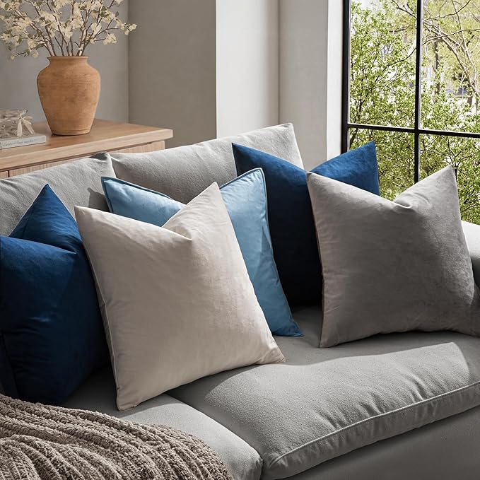 MIULEE Pack of 2 Velvet Pillow Covers Decorative Square Pillowcase Soft Solid Cushion Case for Spring Sofa Bedroom Car 26x26 Inch Dark Blue