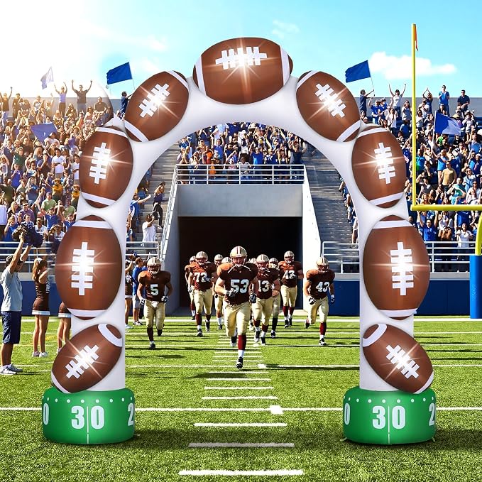 Jenaai 8ft Giant Football Inflatable Arch Blow up Touchdown Inflatable Outdoor Yard Decorations with Built in LED Lights Football Birthday Party Decor for Game Day Tailgate Fans Sports Party Supplies