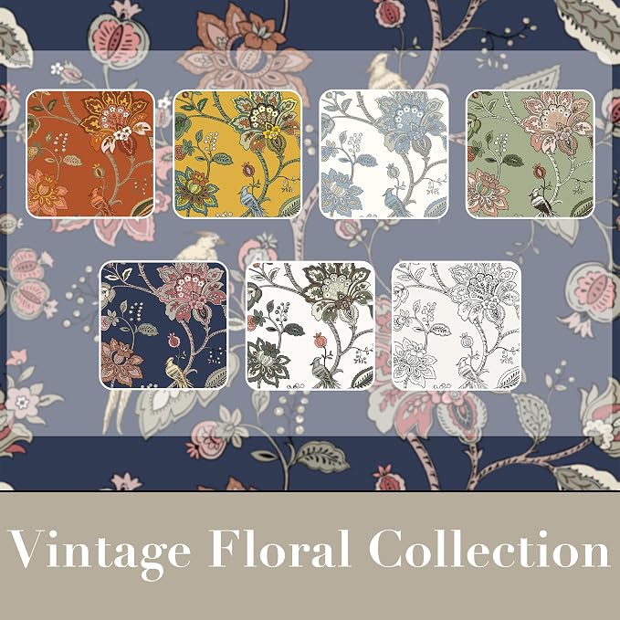 Navy Blue Vintage Floral Patterned Curtains for Living Room - William Morris Victorian Decorative 70% Blackout Moody Pattern Green Dark Academia Curtains Drapes 84 Inch Length 2 Panels Set for Bedroom
